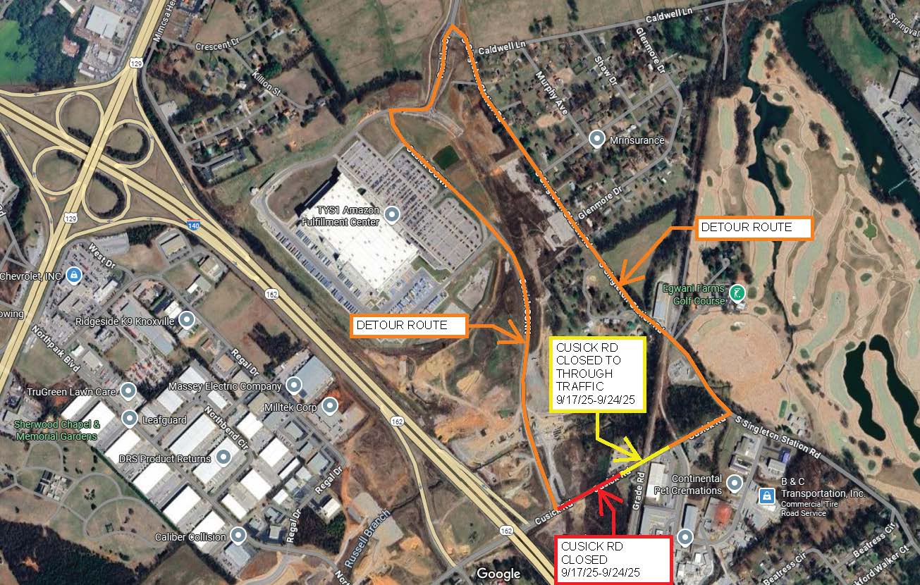 Cusick Rd Closure Detour Map